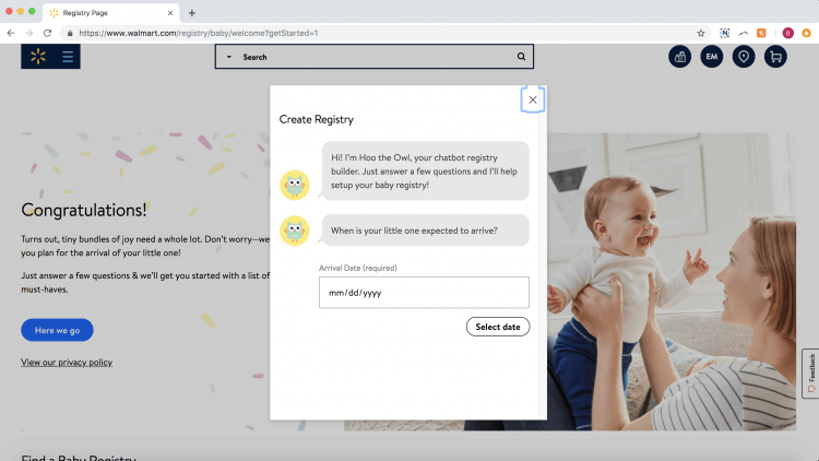 Create walmart sales baby registry